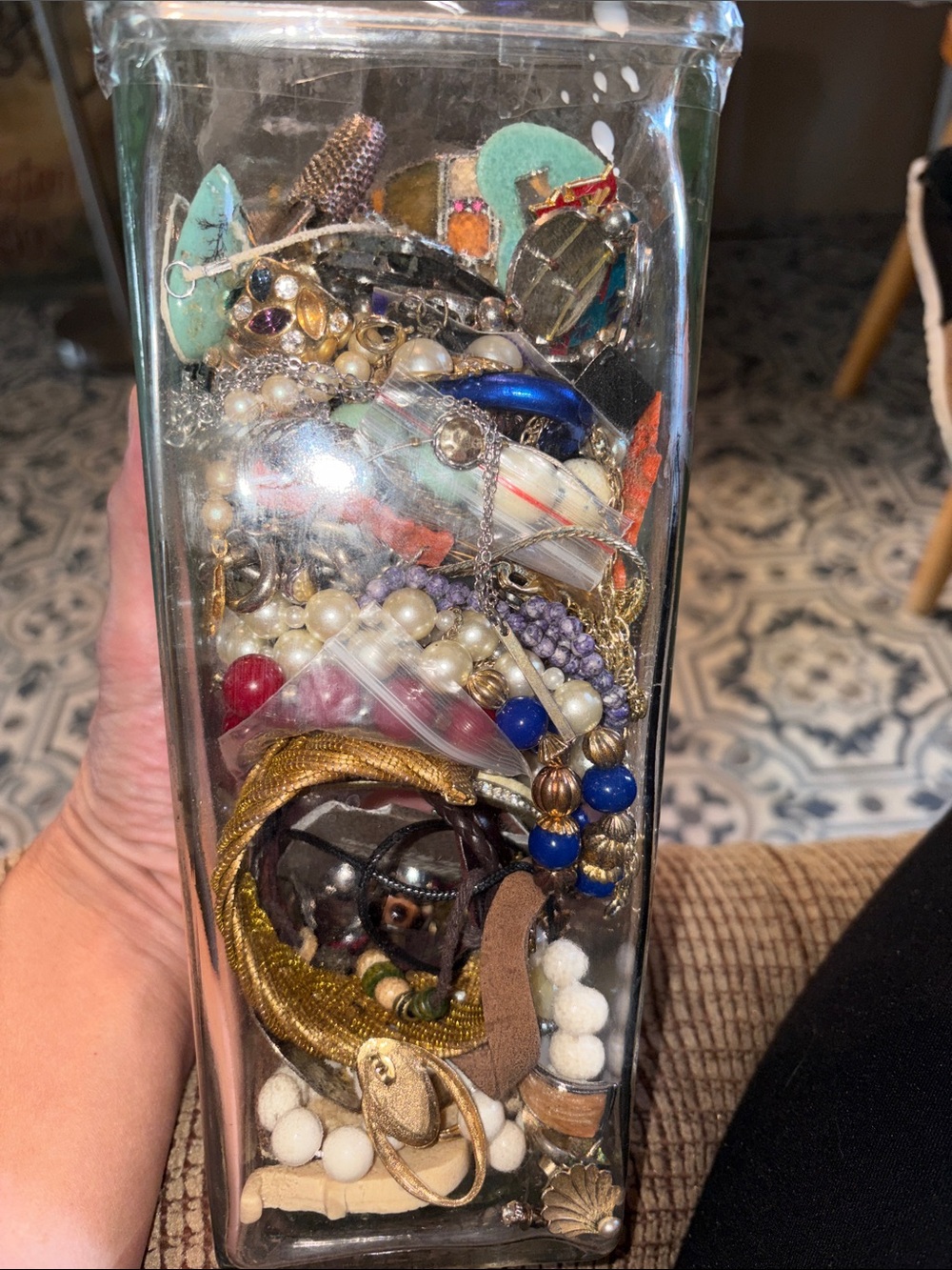 Jewelry jar some wearable some broken mixed